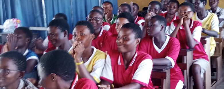 A section of the pupils of the Odorkor Maclean Basic School participating in a sensitization exercise on breast cancer